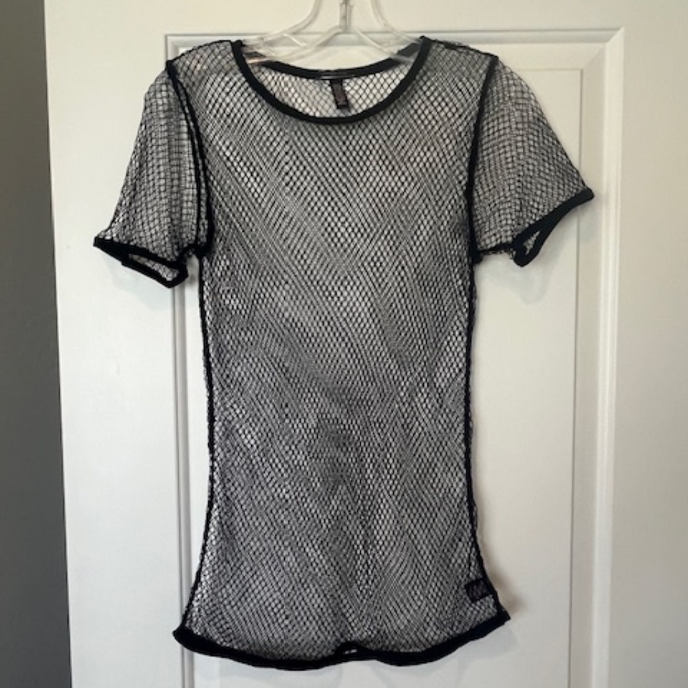 Victoria's Secret Black Mesh Top Sz M/L Goth Rave Emo Steampunk Alternative